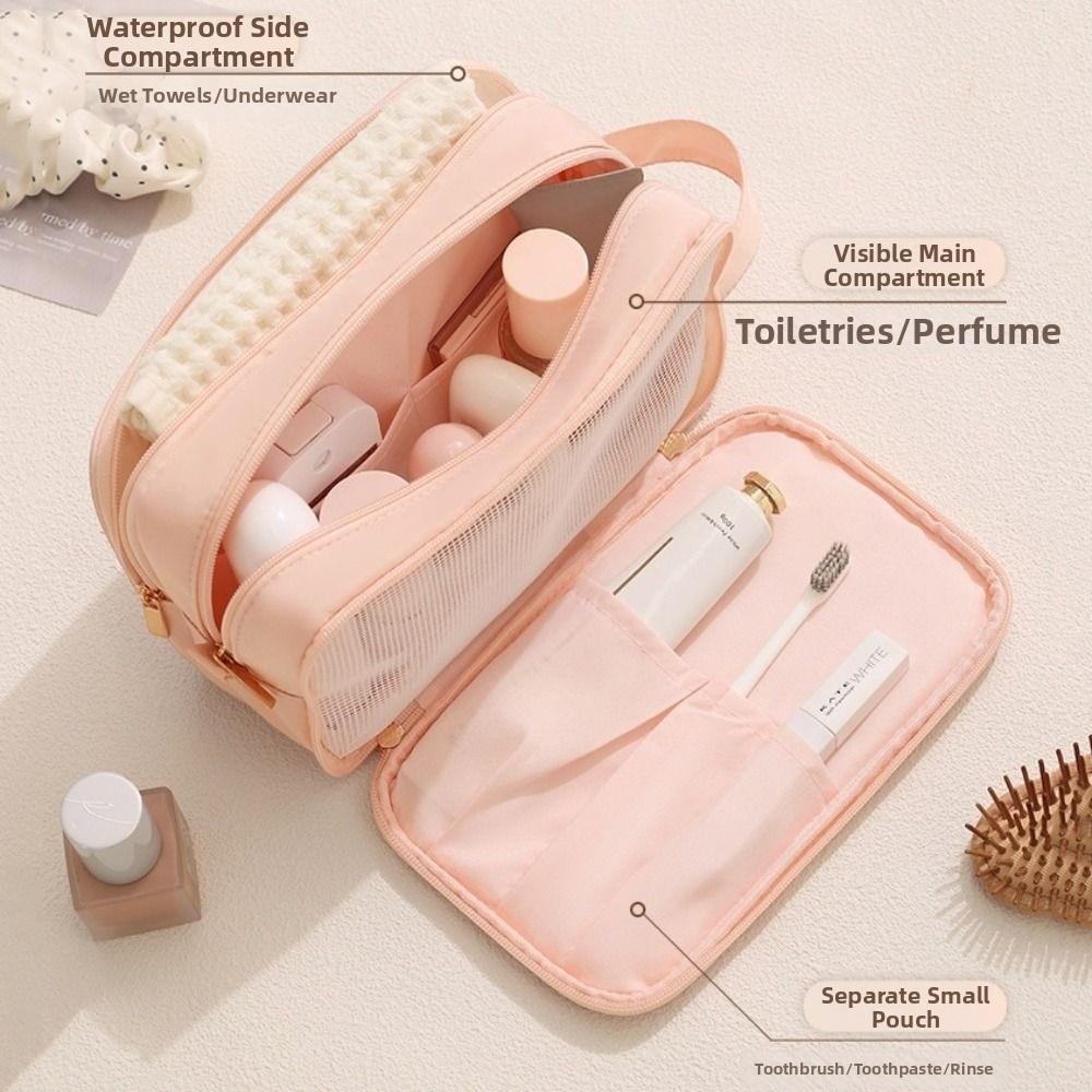Large Capacity Toiletry Bag 3-Layers Dry-wet Separation Cosmetic Organizer Bag Durable Portable Makeup Bag Travel