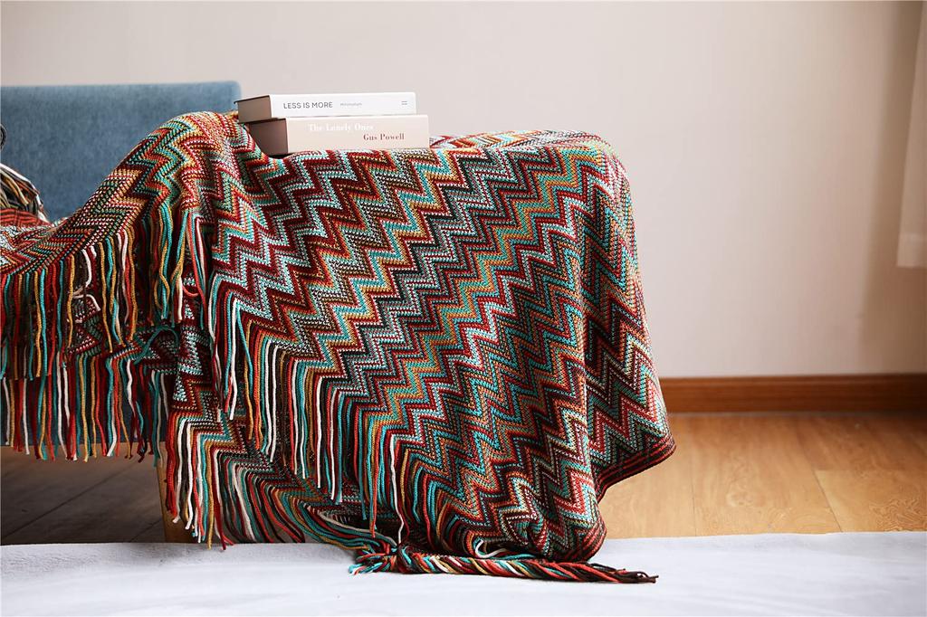 Stylová velká pletená deka s bohémským Vhodná na přehozy a Ideální na podzim a a Ideální pro použití v letadle Vzor, Přehozy, Zima, Pratelná,