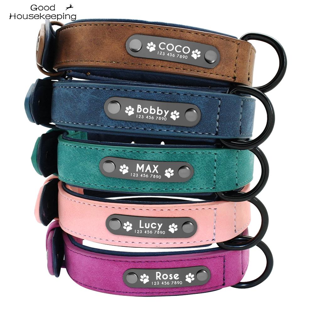 

Пользовательские ошейники для собак Кожа Персонализированный pet Dog Tag Collar Поводок Поводок Для маленьких средних крупных собак Питбуль Бульдог Мопсы