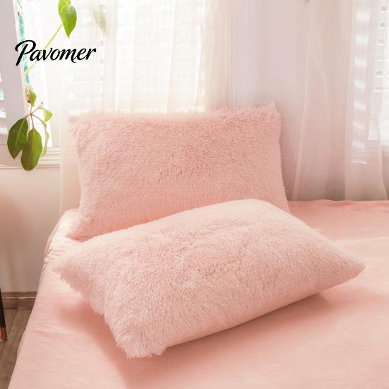 Bed Pillow Case Shaggy Faux Fur Pillowcase, Fluffy Plush Cover, Fuzzy Skin Friendly Sham Solid Color for Autumn Winter Covers