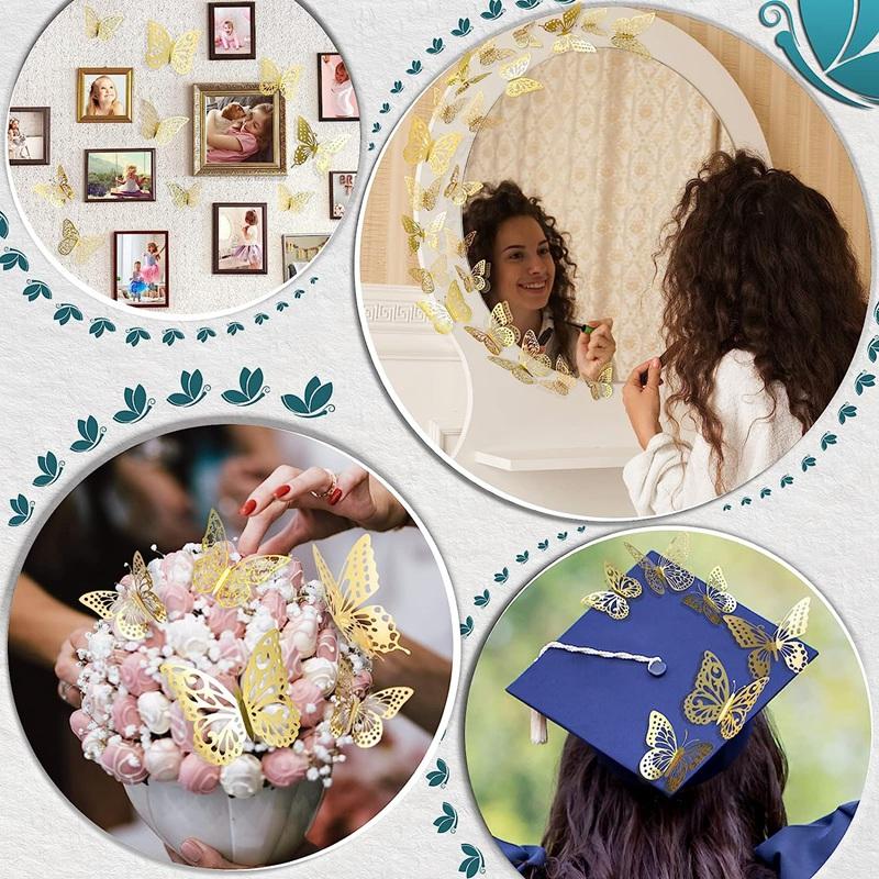60 Pcs Paper Butterfly Wall Decor For Mother's Day Valentine's Day Wedding Party Decoration