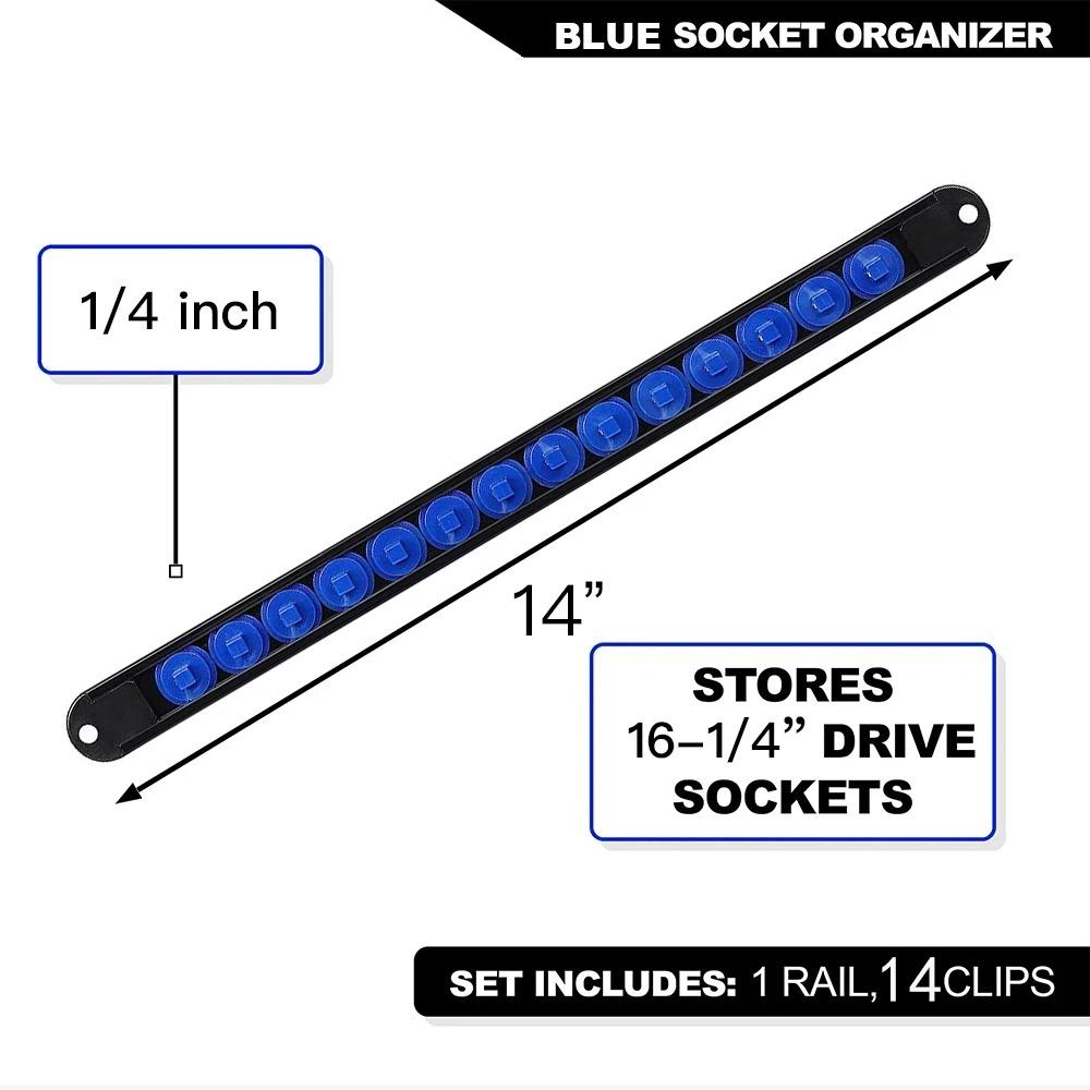 

1PC 360° Swivel Socket Organizer 1/4 3/8 1/2 Inch ABS Clip Rail Holder Stand Rack Tool Storage Blue Premium Quality
