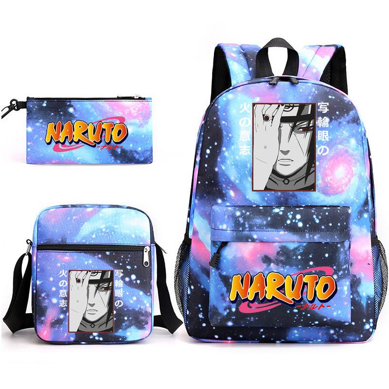 Naruto Starry Sky School Bag Three-Piece Shoulder Bag Pencil Case Anime Cartoon Backpack Male