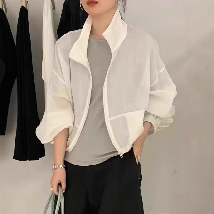 Women's Korean-Style Stand-Up Collar Zip Ramie Jacket - Spring/Summer 2025, Simple Versatile Casual Slimming Top