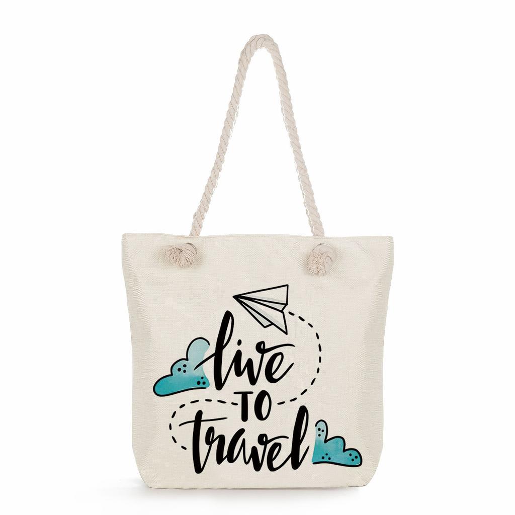 Multifunctional Trendy Letters Printed Thick Rope Shoulder Beach Bag Casual large capacity handbag 7593