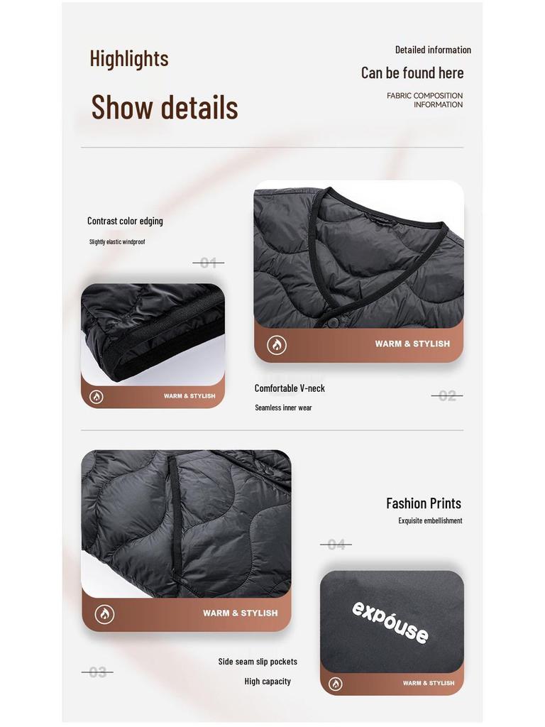 Men's Lightweight White Duck Down Vest - Solid Color, Sleeveless, Versatile, Warm Inner Layer for Autumn/Winter.