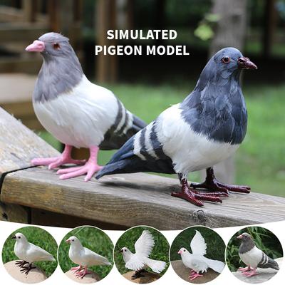 Realistic Simulation Furry Pigeon Ornaments Artificial Feather Bird Animal Model Wings Flying Pigeon Decor Handcrafts Kids Gift