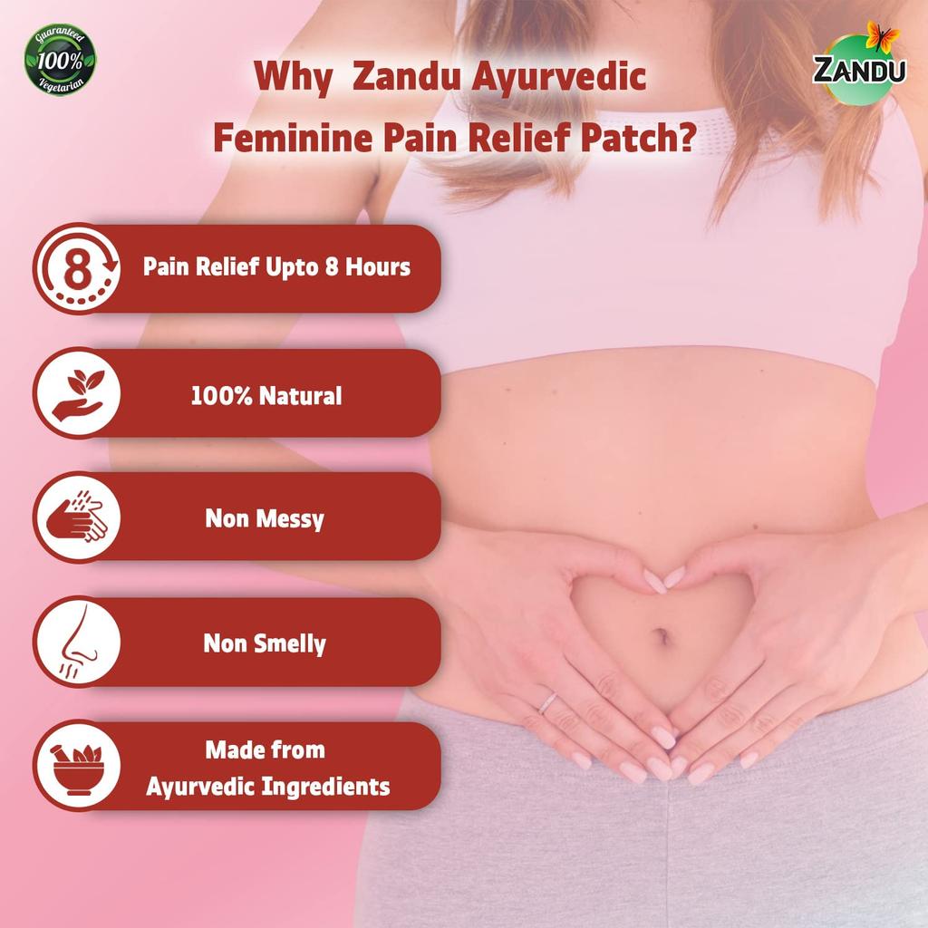 Zandu Ayurvedic Feminine Pain Relief Patches For Abdominal And Lower Back Comfort Easy Apply Portable Relief 5 Patch X Pack Of 5