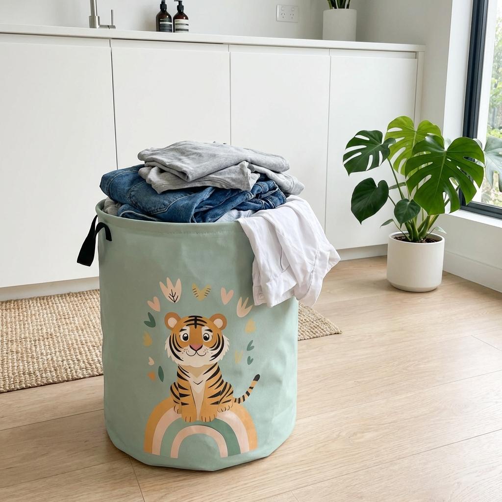 Little Tiger Laundry Basket Foldable Large Capacity Canvas Storage Bucket Children's Toy Clothing Storage Home Bathroom