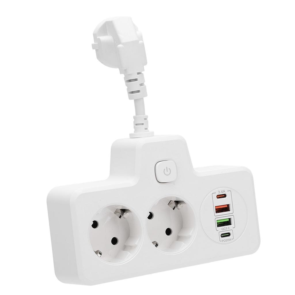 Vícenásobná zásuvka s vypínačem Zásuvkový adaptér 2cestný se 2 USB 2 Typ C 6 v 1 Distribuce