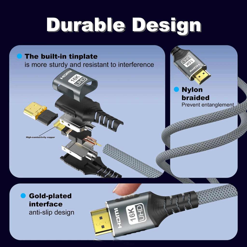 HDMI 2.2/2.1/2.0 Cable 16K60Hz 12K120Hz 8K60Hz 4K240Hz HDR EARC LIP Protocol for PS5 Xbox Switch TV Laptop Monitor Gaming 4
