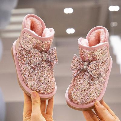 Kinder Baumwollschuhe Winterbekleidung Mädchen Schneestiefel gestapelt verdickt mit Bohrern süße Baby Mädchen warme Stiefel rutschfest