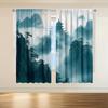 2pcs Tranquil Mountain & Pagoda Print Curtains - 16K Ultra HD   Misty Forest Design with Foggy Peaks   Semi-Transparent Polyester