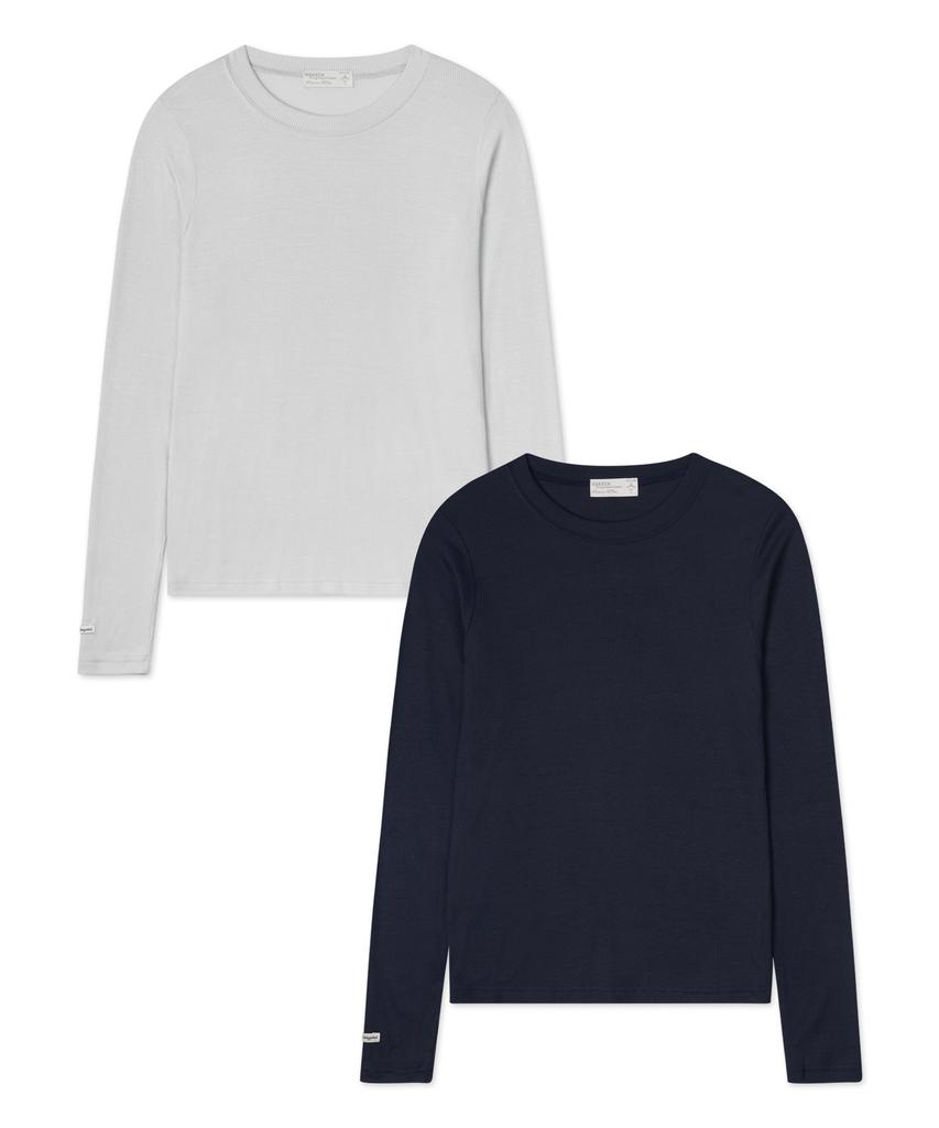 BAKKEN [2Pack] Soft Basic Plain Long Sleeve T-Shirt 2-Piece Package