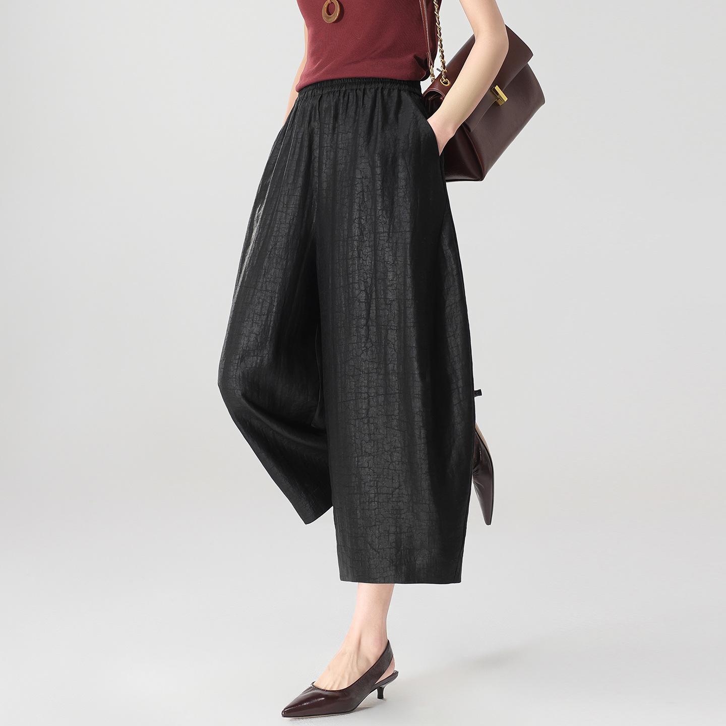 

Original 100% Mulberry Silk Wide-Leg Pants - Spring Ice Crack Pattern, Drapey Slimming Design, Flaw Concealing, Style 3075 Extra Large чёрный