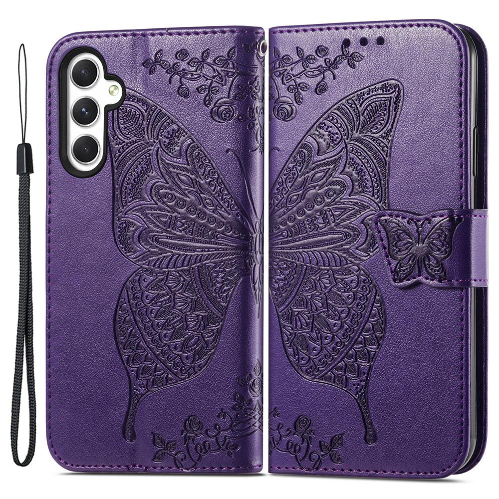 For Samsung Galaxy A55 5G Cell Phone Case Butterfly Imprinted Leather Cover