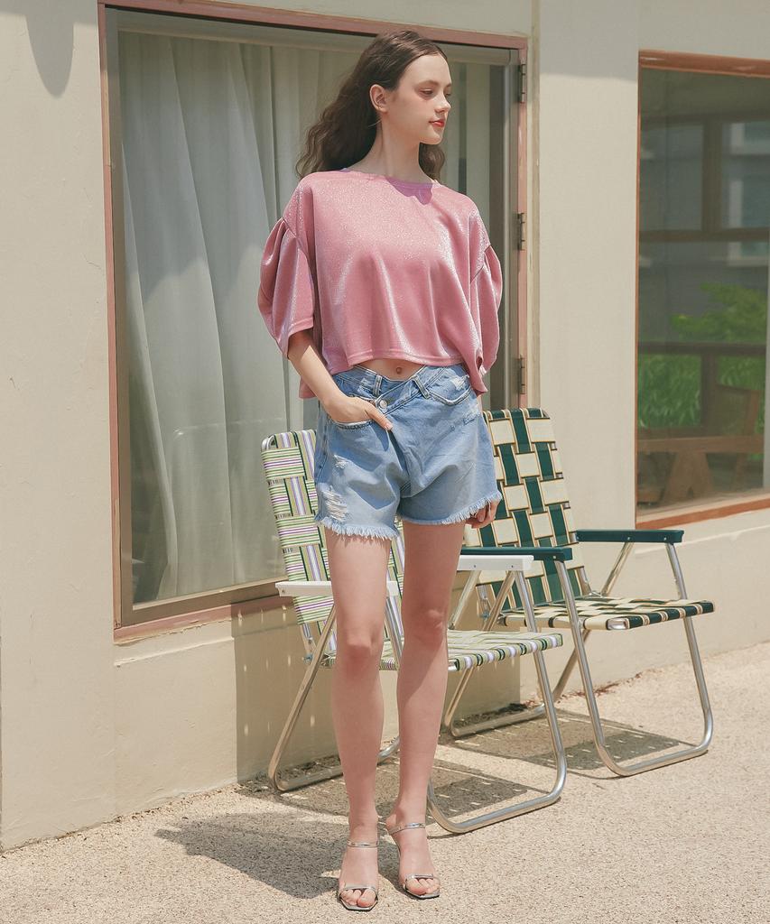 UNKNOWN PLANET Up-232 Asymmetrical Denim Shorts Light Blue