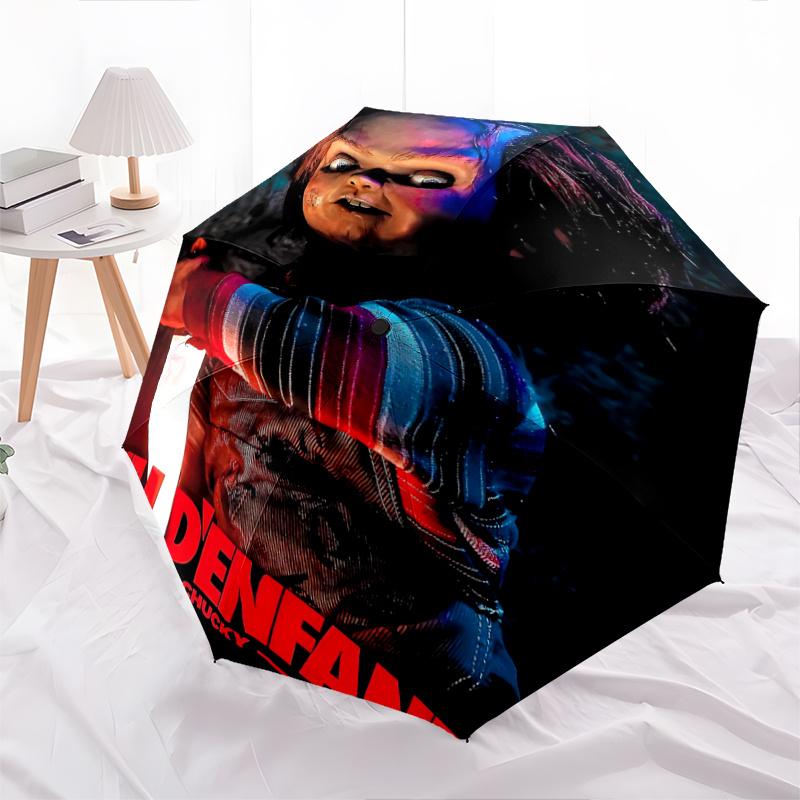 

1pc Jeu d Enfant Chucky s Terrifying Return Fashion Automatic Opening and Closing Cartoon Umbrella - Lightweight 3-Fold Design, Suitable for Fans