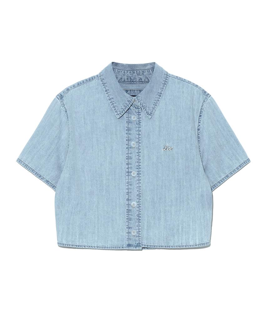 LEE Women'S Short Crop Denim Short Sleeve Shirt Indigo Light
