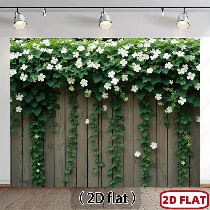 2D Rustic Wooden Fence Trailing Floral Vine Nature Photography Background