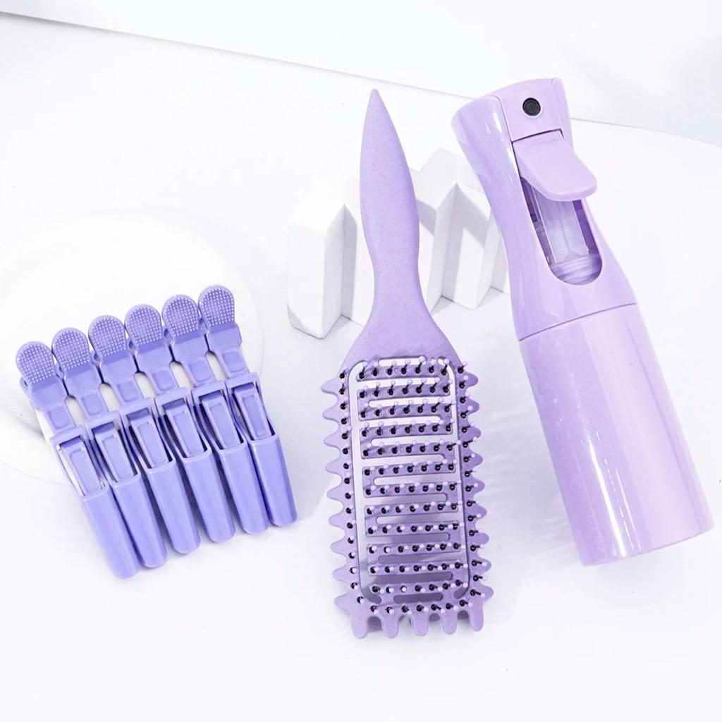 8pcs of hairdressing kit,spray bottle,hollow ventilated hair combs and alligator shaped hair clips,Special for real hair wigs