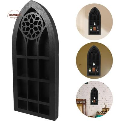 Gothic Design Wall Mounted Floating Shelves Black Finish Bohemian Style Crystal Wall Shelf Crystal Display Wooden Material