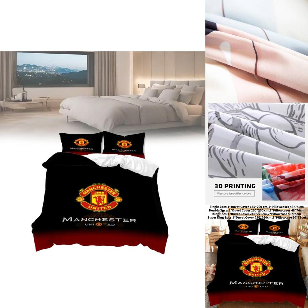 Manchester United Bedding Set With Soft Polyester Fabric For Fans Bedroom Decor