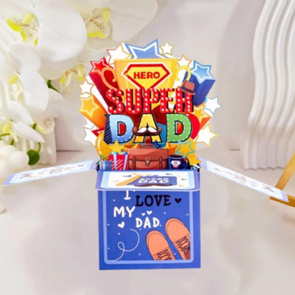Super Dad Father's Day Gift Blue Pop Up Blessing Card Funny 3D Up Greeting Cards  Grandpa