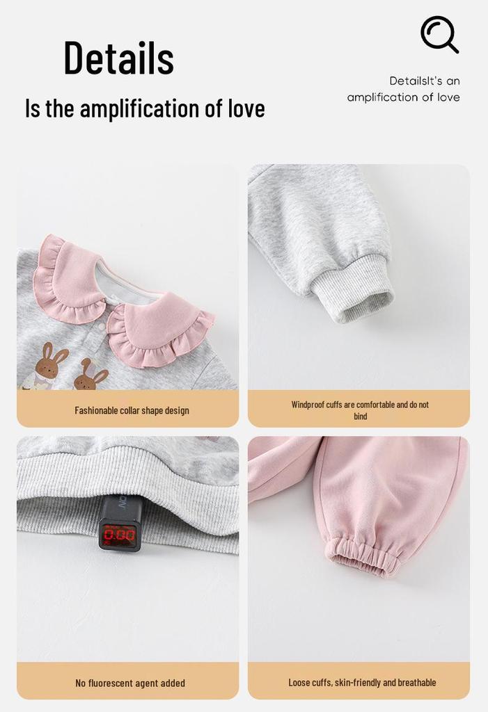 Infant Girl Spring 2026 Korean Doll Collar Top & Casual Pants Set