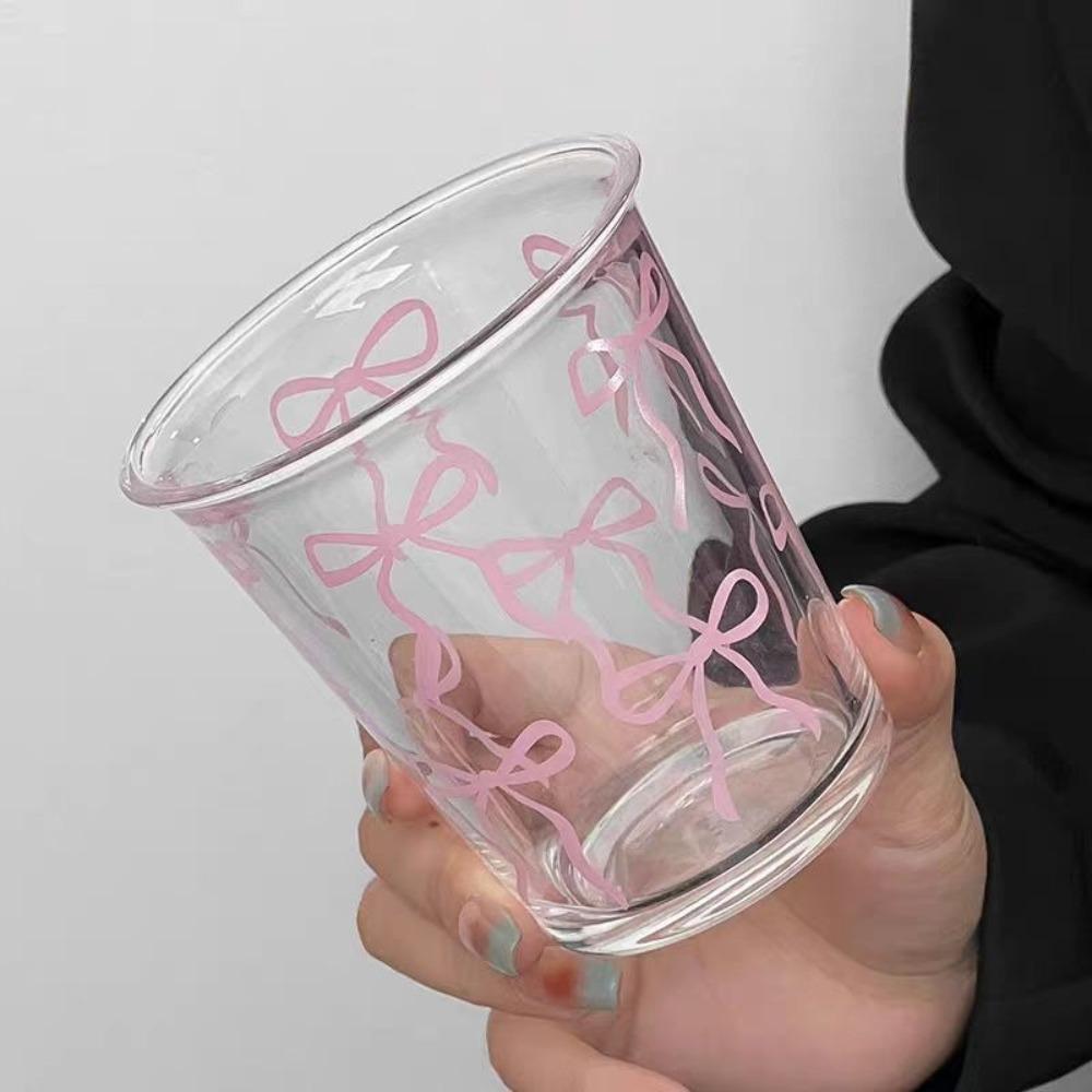 Drinkware Glass Cup Pink Bow Transparent Mug New Drinking Cup  Dessert