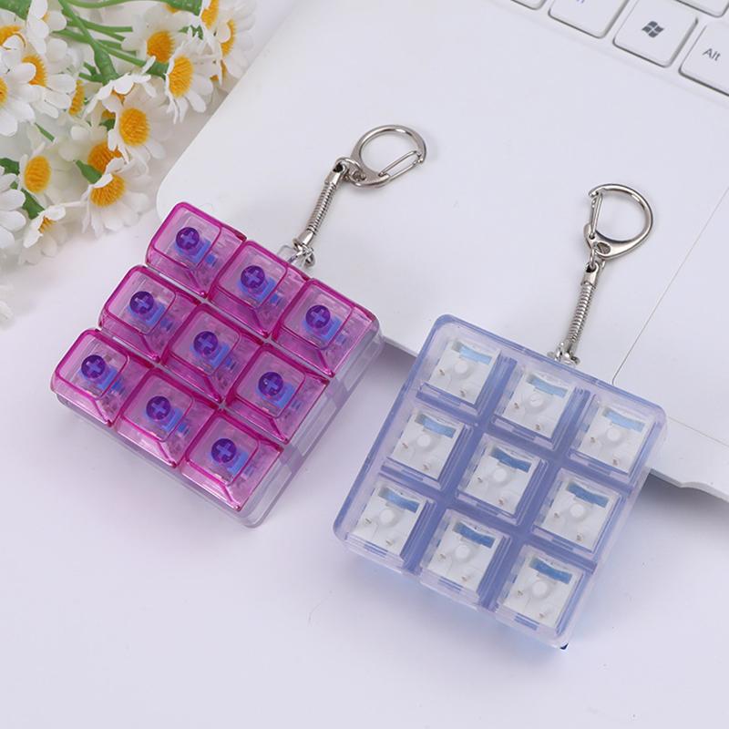 9 Keys Led Keyboard Key Toy Mechanical Keyboard Axis Tester Stress Relief Diy Fidget Button Keycap Fidget Keychain Toys Gift