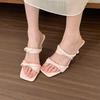 Good To Wear Pink Word with High-heeled Sandals Women's Summer Square Head Open-toed Cool Slippers 2025 Summer Soft