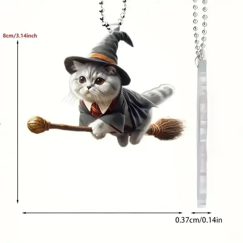 2D Acrylic Car Hanging Pendant Festive Animal Christmas Tree Decor Pendant Magic Flying Cat Car Interior Accessories