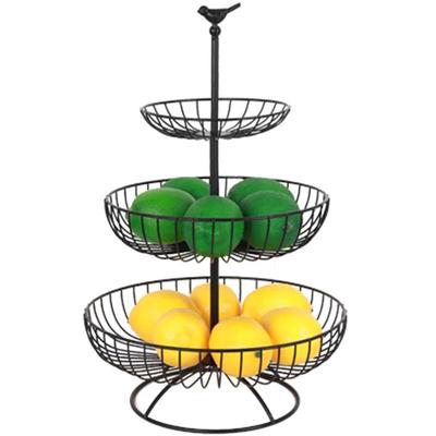 Portafrutta da tavolo a 3 ripiani per uso domestico, cesto portafrutta in metallo nero in stile retrò, vassoio, portaoggetti WF1020