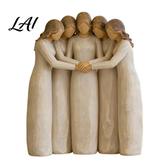 Nature Inspired Ornament Sisterhood Wooden Figurine Handcrafted Friendship Sculpture for Living Room Creative Displays Bedroom Tabletop Ornament