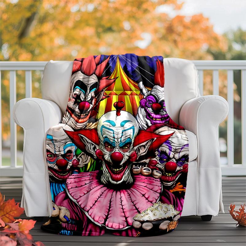 Horror Clown Circus Flannel Blanket Soft Warm All-Season Throw, Design for Camping, Car Travel, Hiking Sofa, Bed, Office Perfect Gift for Parties