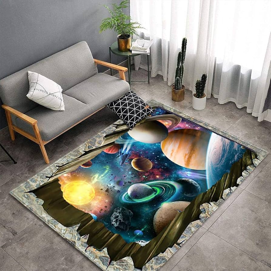 Starry Sky Rug Space Pattern Carpet Solar System Rug for Boy Girls Bedroom Galaxy Starry Sky Area Rug Universe Themed Decoration