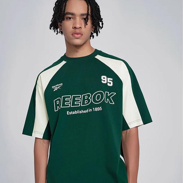 Reebok Loose Knit Letter Print Color Block Short Sleeve Raglan T-Shirt Unisex Tops Dark-Green 24SRM415UGL1