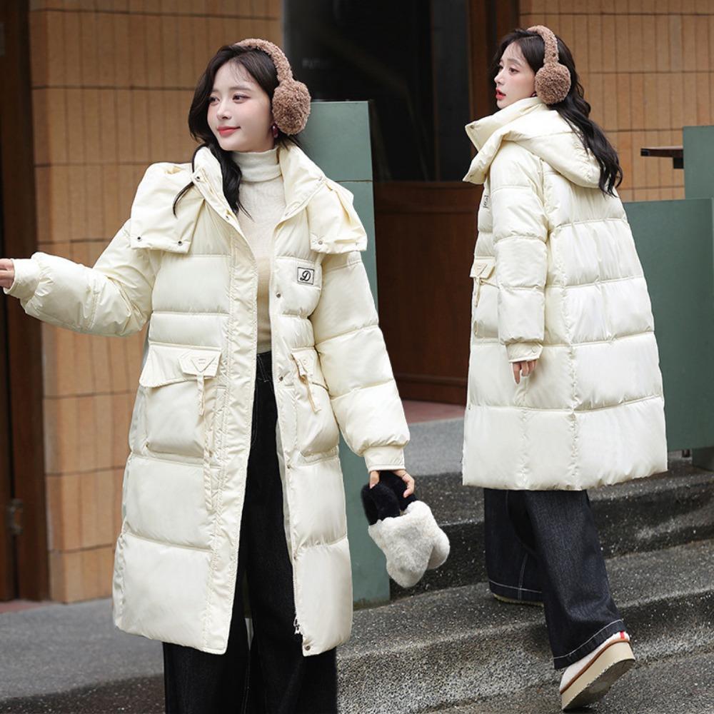 

Новое длинное свободное пуховое хлопковое пальто корейской версии для женщин, длинная утепленная хлопковая куртка с капюшоном для студенток M (80-55 kg) бежевый