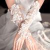 Long Lace Bridal Gloves with Floral Design for Wedding and Stage Performance