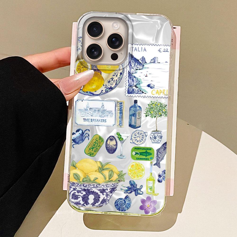 

Морской пейзаж Вино Лимон Девушки Женщины Чехол для телефона для iphone 16 15 14 7 8 Plus 13 11 12 Pro Max X XS XR SE 2022 2020 16e Чехол iPhone 14 Pro Max белый