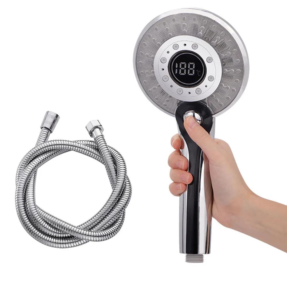 LED Shower Head Digital 3 Modes Adjust Temperature Sensor Hand Held Bathroom ABS Shower Head High Pressure Water Saving Faucet