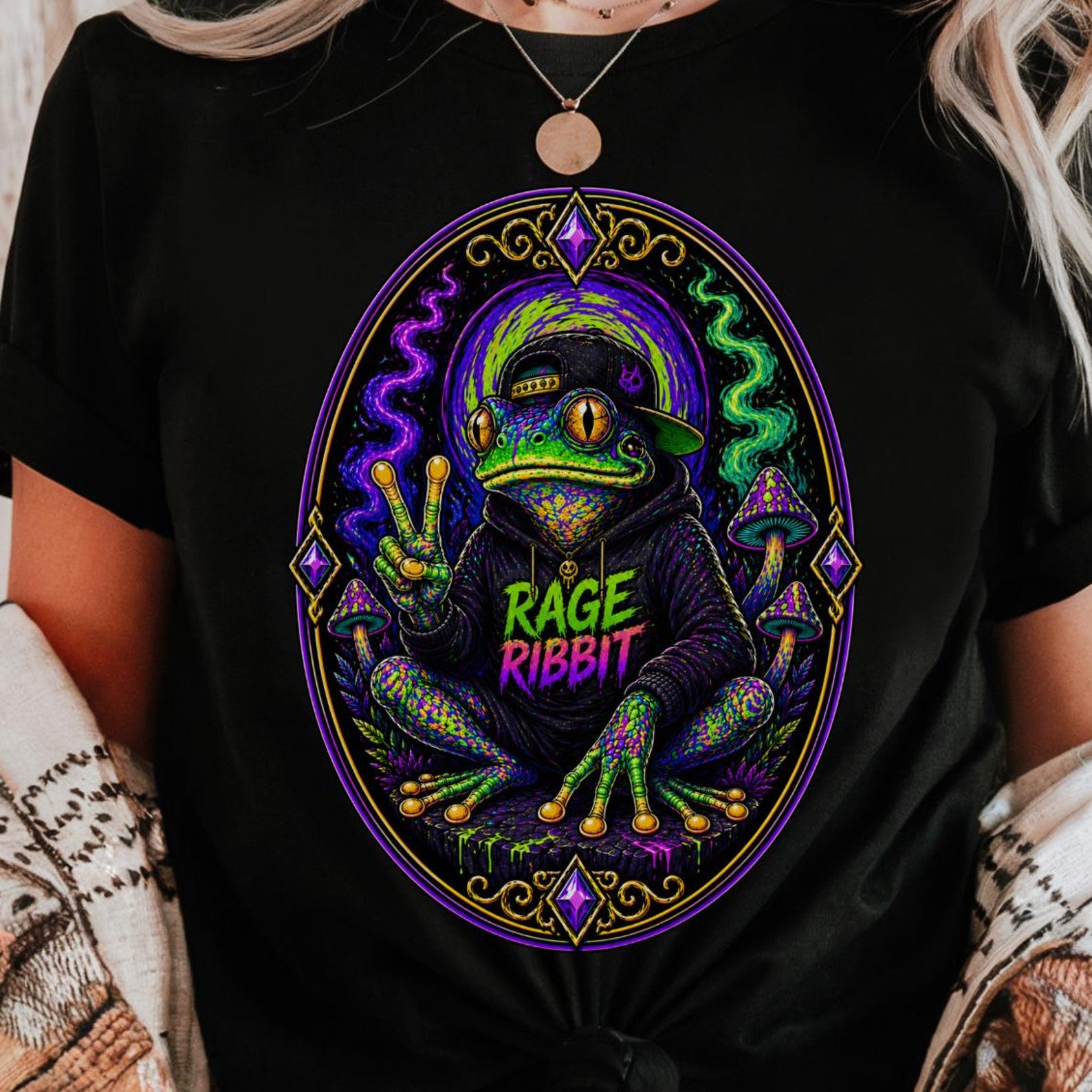 Trippy Frog Shirt | Psychedelic Amphibian Tee | Festival Rave Graphic T-Shirt XL