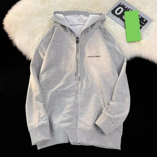 Męska Bluza z Kapturem Jesień Zima Sznurek Luźny z Kapturem Zapinana na Zamek Kardigan Okrycie Wierzchnie z