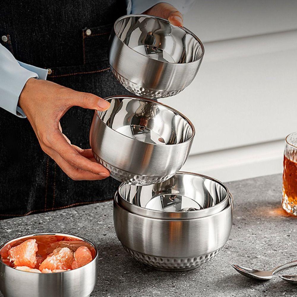 2 Piece Unbreakable Double-layer Rice Bowl 304 Stainless Steel Soup Bowl Kindergarten