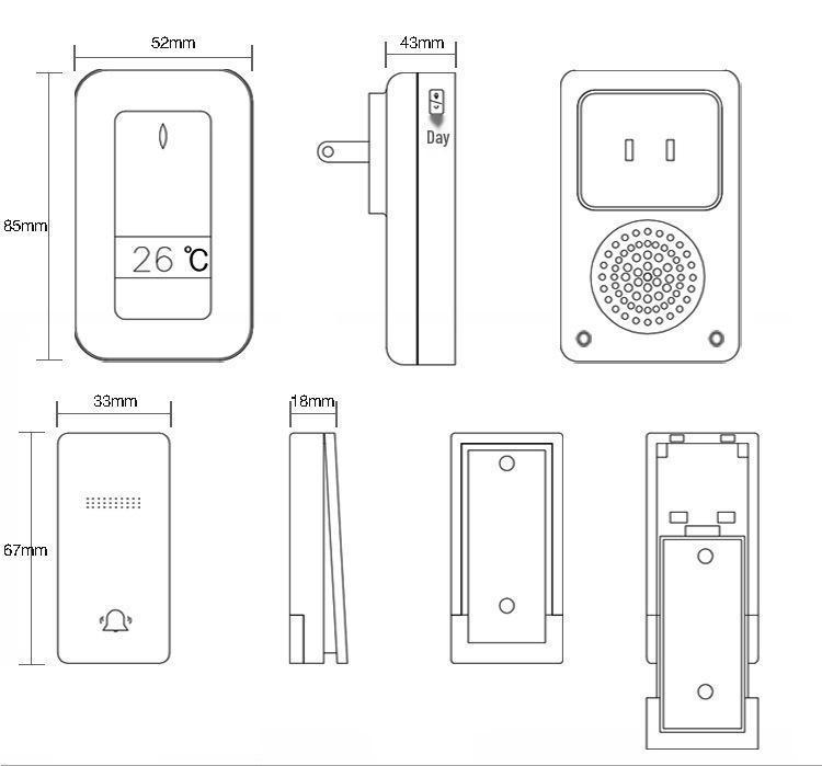 Self-Powered Waterproof Doorbell with Adhesive Backing - No Installation Required, Easy to Use.