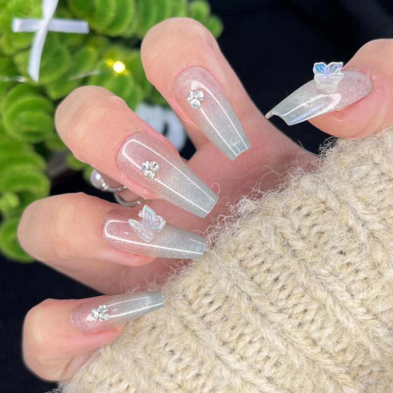 

Xiaohongshu Cat Eye Mirror Butterfly Nail Art Patches – Wearable High-End New Year Design Handmade Nails XS Size - 10 pieces/bag
