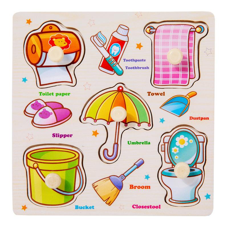 Wooden Puzzles Montessori Baby Toys Cartoon Animal Fruit Traffic Hand Grab Boards Cognition Jigsaw Puzzle Kids Educational Games