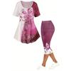 Plus Size Matching Sets Summer Female Large Size Blue Butterfly Print Color T-Shirt Short Sleeve Print Pants Casual Two-Piece Se