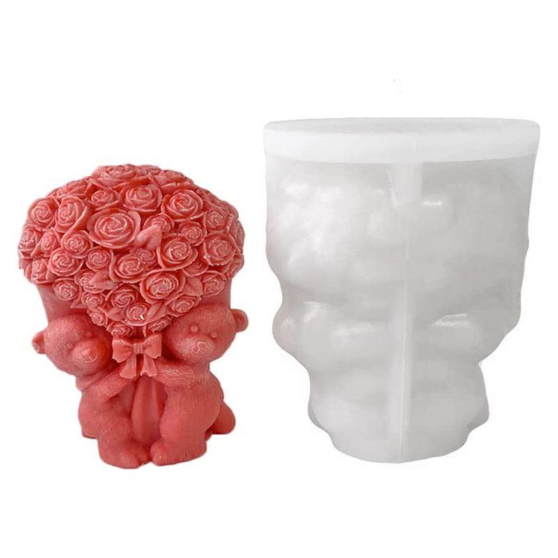 

A60zvalentine s Day Rose Bear Silicone Mold Silicone 3D Candle Molds Candle Silicone Mold Epoxy DIY Mousse Cake Soapmay